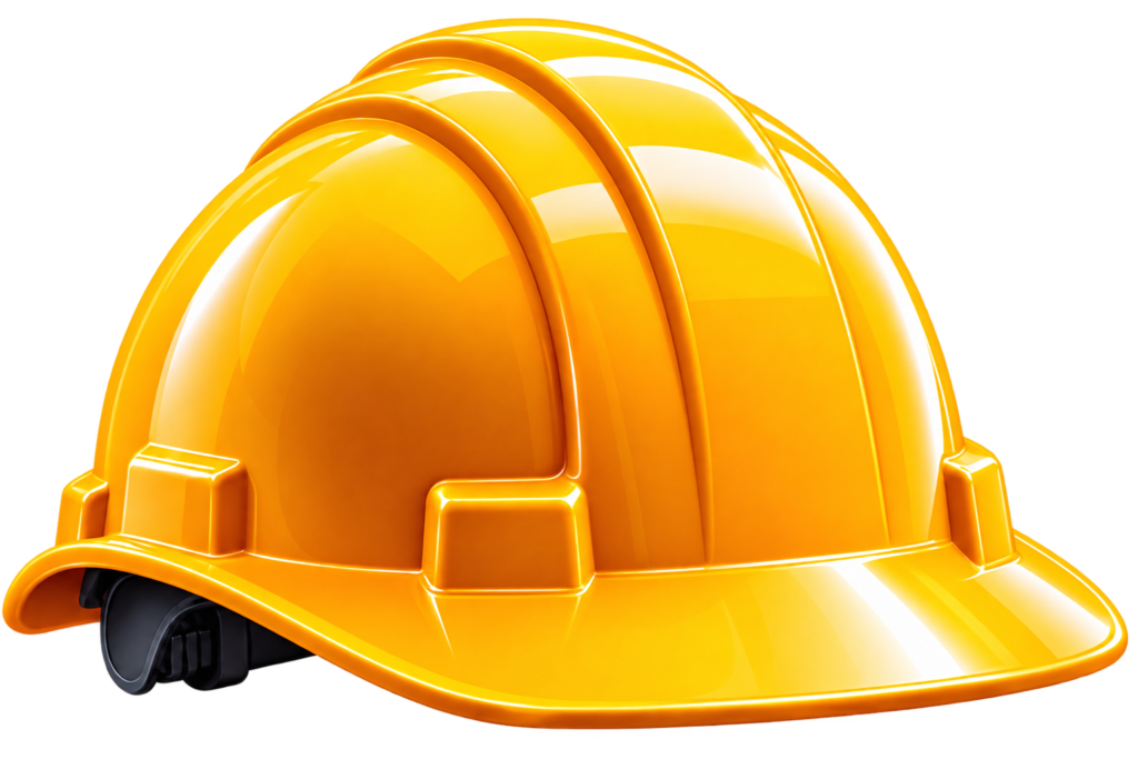 Yellow industrial safety hard hat for construction and manufacturing